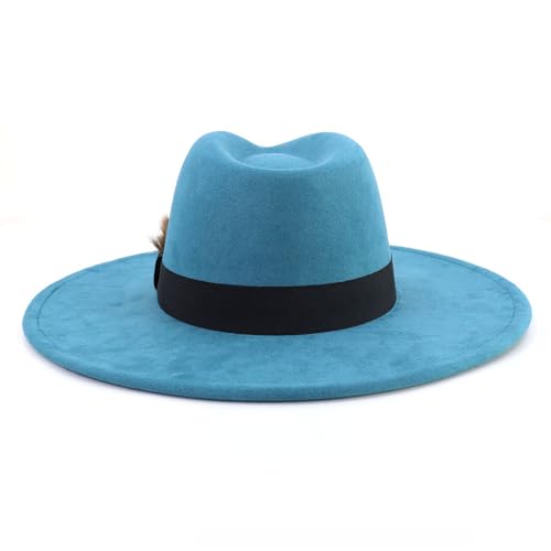 LIDHAY Big Wide Brim Fedora Hats for Women Men Western Suede Hat Panama Hat Outdoor Hats - color: Blue