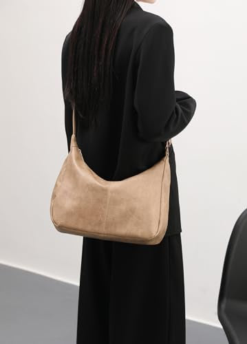 Hobo Bags for Women Foldable Vegan Leather Shoulder Handbag Slouchy Tote Crossbody Purses - color: Khaki