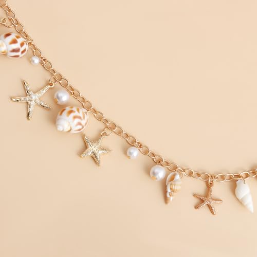 Gold Starfish Seashell Waist Chain Belt for Women Boho Mermaid Pearl Body Chain Summer Beach Vacation Bikini Jewelry Accessories - style: Starfish and conch