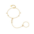 Hand Chain Bracelet Stainless Steel Finger Ring Bracelet Adjustable Gold Plated Hand Chain CZ Stackable Boho Minimalist Jewelry for Women - color: Gold Hand Chain Bracelet AN134G