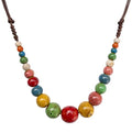 Boho Round Colorful Ceramic Beaded Necklace, Adjustable Hippie Statement Necklace, Handmade Ethnic Jewelry Gift for Women - color: Colorful