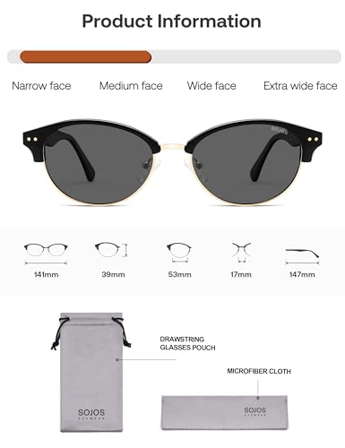 SOJOS Trendy Oval Polarized Sunglasses for Women Retro Cute Shades Sunnies SJ2687 - color: Black Frame Grey Lens