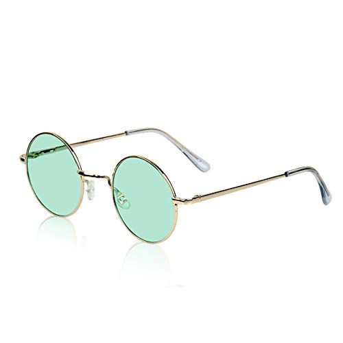 Retro Round Sunglasses Small Colored Lens Hippie Glasses - style: Green