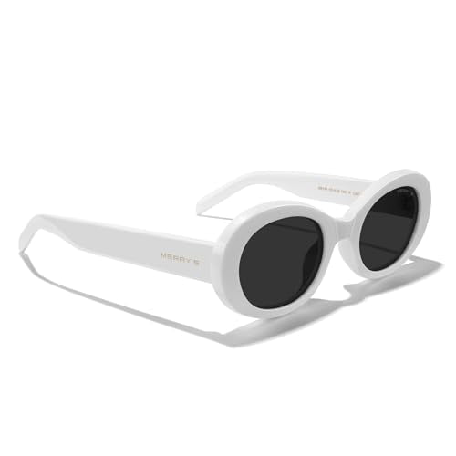 MERRY'S Modern Oval Round Acetate Sunglasses for Women UV400 Polarized Sunglasses S6191 - color: White Frame/Black Lens