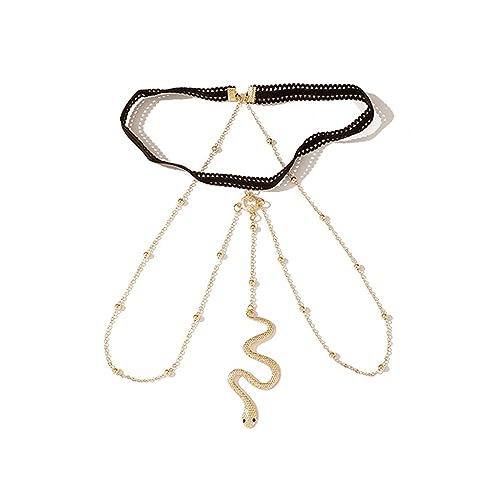 Snake Leg Chain for Women, Sexy Serpent Charm Thigh Garter, Summer Bikini Skirt Beach Party - style: B lace gold-beads