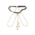 Snake Leg Chain for Women, Sexy Serpent Charm Thigh Garter, Summer Bikini Skirt Beach Party - style: B lace gold-beads
