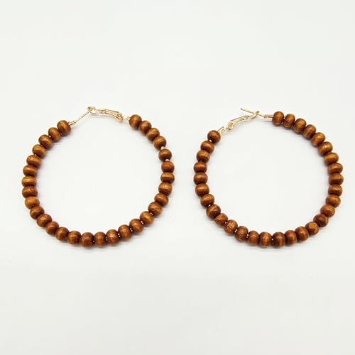 Bohemian Colorful Acrylic Resin Matte Beads Round Circle Hoop Drop Dangle Minimalist Chic Lightweight Earrings for Women Boho Geometric Beaded Statement Jewelry - color: brown