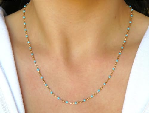 Gold Necklaces for Women Trendy, 14K Gold Plated Dainty Lip Chain Simple Choker Hypoallergenic Waterproof Boho Necklace Fashion Accessories Women Jewelry for Her - color: O chain-blue