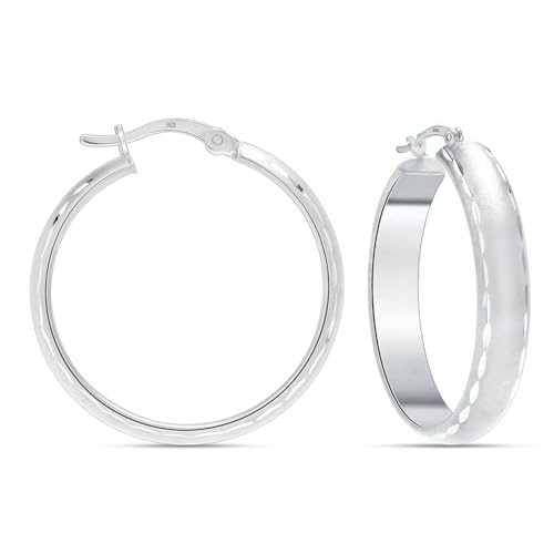LeCalla 925 Sterling Silver Hoop Earrings for Women | 14K Gold-Plated & Rose Gold-Plated Diamond-Cut Hoop Earrings | Textured Click-Top Hoops Earring Jewelry - color: Silver Textured DC-30MM