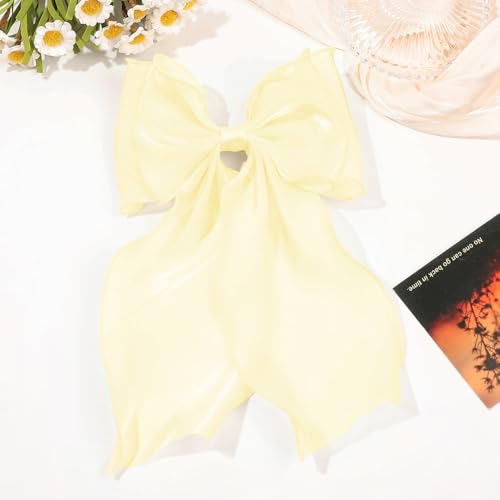 Large Hair Bow Clips for Women, Yellow Bow Hair Barrettes with Long Tail French Hair Ribbon Clips Hair Accessories for Girls (Yellow 2PC) - color: Yellow,Yellow