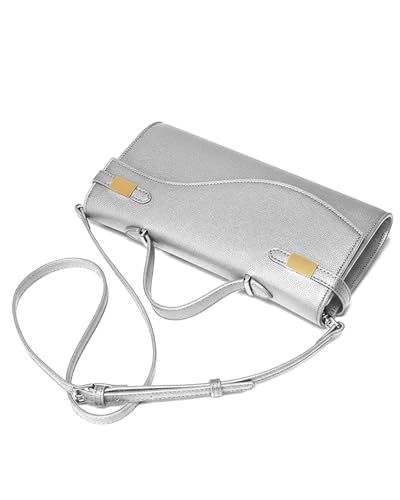 NEWBELLA Handwoven Women's Clutch Purse, Crossbody Bag with Adjustable Strap for Evening & Casual Use - color: Silver