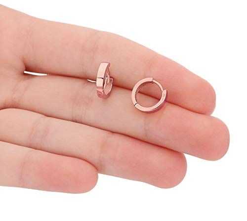 14kt Gold Huggie Hoop Earrings Minimalist Small Simple Thin huggies For Women and Men Polished Flat Hinged Hoop - color: Rose Gold
