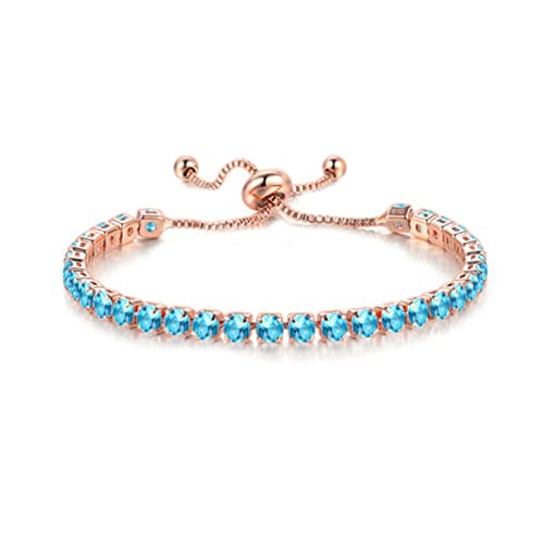 Tennis Chain Rhinestone Beads Slider Bracelet 14K Gold Silver Plated Adjustable Crystal Seed Bracelet for Women Wedding Party Geometric Jewelry Gift - color: J blue