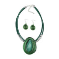 Ethnic Crystal Rhinestone Pendant Necklace Earrings Set Women Handmade Tribal Collar Choker Chunky Metal Bib Rope Chain African Statement Jewelry Set - color: NXR1484-green