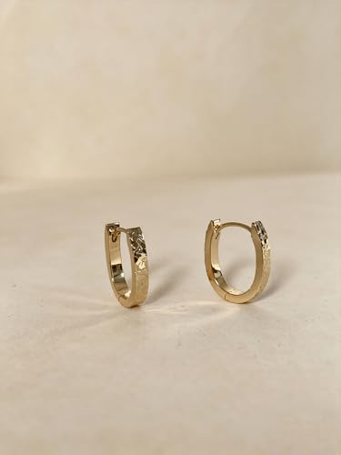 Small Hoop Earrings for Women Glitter Hoops Gold Plated with 925 Sterling Silver Post - style: Gold-oval