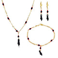 Caiyao Azabache Hand Figa Charm Stainless Steel Link Chain Bracelet Pendant Necklace Drop Dangle Earring Set for Women Men Kabbalah Amulet Protection Good Luck Jewelry - color: A black