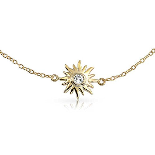 Bling Jewelry Sunburst Sun Shape Beach CZ Accent Anklet Ankle Bracelet For Women 14K Gold Plated .925 Sterling Silver Adjustable 9 To 10 Inch With Extender