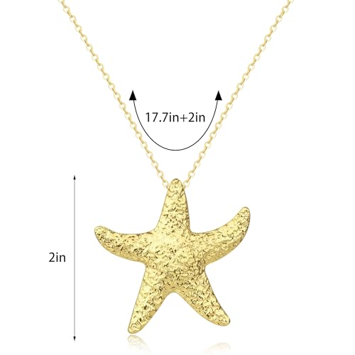 Seashell Starfish Necklace for Women Conch Shell Summer Pearl Beach 14k Gold Layered Dainty Choker - style: Beach