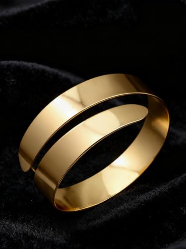 Minimalist Arm Cuff Bracelet Layered Armband Elegant Cuff Bangle Round Bracelet Stackable Geometric Jewelry for Women Men - color: gold2