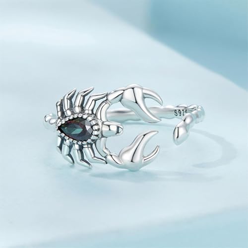 BISAER 925 Sterling Silver Ring Adjustable Cute Unique Cat Snake Butterfly Dragonfly Fashionable Ring For Women Jewelry - color: Purple Scorpion