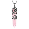 Top Plaza Antique Silver Flower Wrapped Natural Rose Quartz Healing Crystal Necklace Mothers Day Mom Gifts - color: Rose Quartz
