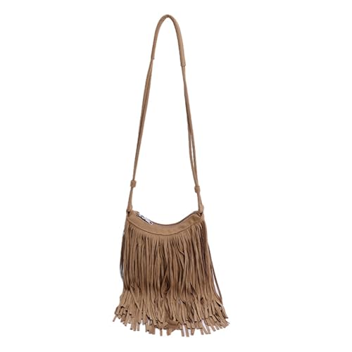 CORIOS Women's PU Leather Shoulder Bag Bohemian Fringe Crossbody Bag for Women Stylish Tassel Design Tote Handbag - color: Khaki