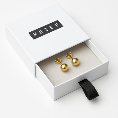 Kezef 14K Gold Filled Ball Stud Earrings for Women - Thick 14K Gold Layer, Hypoallergenic for Sensitive Ears, Round Studs | 3mm-9mm - style: 9mm