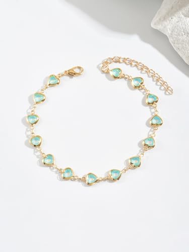 Heart Anklets for Women Crystal Tennis Chain Foot Jewelry Rhinestone Ankle Bracelets for Summer Beach Party - color: Gold/Blue