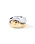PAVOI 14K Gold Plated Mixed Metal Chunky Two Tone Wavy Dome Rings Pack for Women | Statement Ring Set