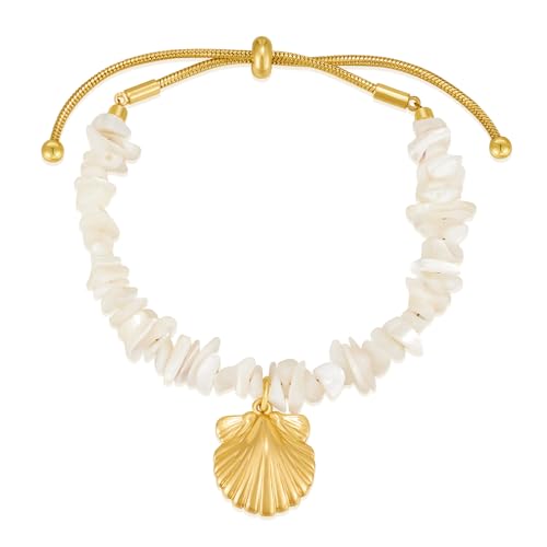 Gold Charm Bracelet for Women Boho Adjustable Shell Starfish Bracelet Summer Beach Ocean Statement Bracelets - color: Shell bracelet