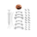 Eyebrow Piercing Jewelry Set with Tool, Surgical Steel Curved Barbell Kit with CZ, Spike & Ball Replacement Ends, Internal Thread 6mm/8mm/10mm Rook Daith Lip Rings for Women Men - color: 16G Silver