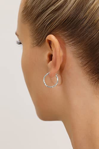 10K White Gold Hand Engraved Full Diamond-cut Round Hoop Earrings, Secure Latch Back Closure - style: 20mm