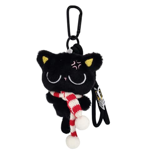 Bag Charm Cute Black Cat Plush Keychain for Handbags Backpacks Purse Keychain Accessories Charm for Cat Lover Gifts Red