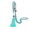 Handmade Multicolor Long Tassel Fringe Pendant Necklace Turquoise Pearl Crystal Mala Beads Necklace for Women Ethnic Boho Prayer Jewelry - color: blue green