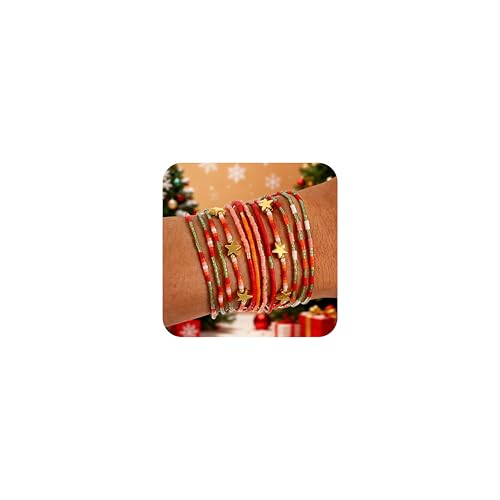 Dainty Gold Beaded Star Bracelets Stack for Women,Handmade Boho Colorful Beads Bracelet Fashion Prom Holiday Jewelry Gift Friendship Family - color: Christmas-2