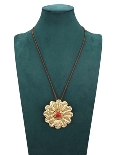 JAOYU Boho Necklace for Women Large Pendant Necklace Boho Long Choker Leather Gold Necklace Vintage Earthy Jewelry Trendy - style: Bohemian Long Pendant Necklace
