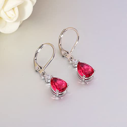 CiNily Teardrop Leverback Dangle Earrings for Women Hypoallergenic 14K Gold Plated Cubic Zircon Drop Earrings Fashion Crystal Earrings for Girls Jewelry Christmas Gifts - color: White Gold-Red CZ