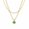 Green Aventurine Stone Pendant Necklace for Women Dainty 18K Plated Gold Chain Choker Necklace,Layered Necklace,Jewelry Set Non Tarnish - color: Green-Layered necklace