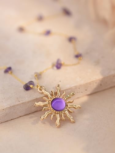 Sacina Sun Choker Necklace, Natural Crystal Necklace, Boho Hippie Jewelry, Christmas Jewelry Gift For Women - color: purple