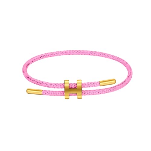 AIMADE Bracelets for Women Adjustable Charm Bracelet, 18k Gold-plated Buckle Design Titanium Steel Wire Rope Women's Gift Jewelry - color: rose-pink