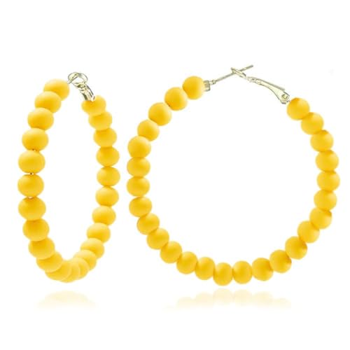 Chic Resin Beaded Hoop Earrings Colorful Candy-colored Acrylic Circular Round Dangling Boho Earrings for Women Minimalist 80S Geometric Party Jewelry - color: yellow