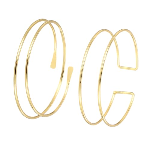 MECCANIXITY 2Pcs Arm Cuff Bracelet for Women, Upper Arm Cuffs Open Adjustable Minimalist Cuff Bangle Bracelet Set Stackable Armband - color: Gold