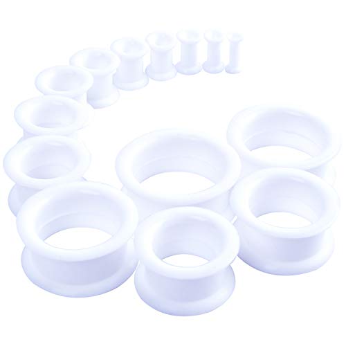 WBRWP 20/28pcs Ear Stretching kit Set: Hollow Hard/Soft Silicone Plugs and Tunnels Ear Expander Gauges Stretcher Body Piercing Jewelry - style: 28pcs Thick/White