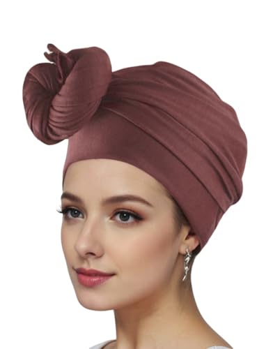 vabovin Head Wraps for Black Women Stretch Jersey Knit Turban Headwrap Solid Color Headscarf Headband Shawl - color: 04- Brown