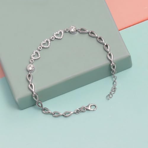 LeCalla 925 Sterling Silver Bracelet Jewelry Gift | Lightweight Italian Design Adjustable Love Bracelet | Link Chain with Lobster Claw Clasp Bracelet for Women Daughter Friendship Bracelet - color: CZ Open Heart