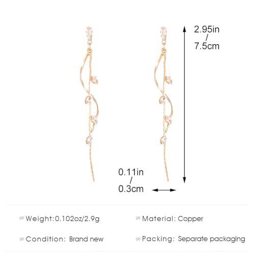 Temperament Long Zircon Tassel Earrings for Women Charm Jewelry Sparkling Crystal Leaves Twist Dangle Earrings for Friends - color: Gold