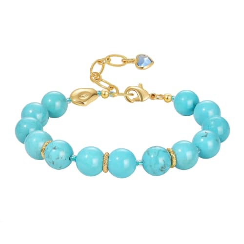 KissYan Beaded Bracelets for Women, Colorful Natural Stone Boho Bead Bracelet for Beach, Handmade Dopamine Gemstone Summer Jewelry Gifts - color: Turquoise