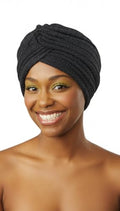 DONNA Glitter Turban – Full Size Stretch Headwrap with Elastic Hold – Sparkly Fashion Turban for Women’s Hair Protection - color: Black