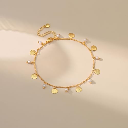 Yumikoo 18k Gold Plated Anklet Ankle Bracelets for Women - style: Gold Shells and Pearls