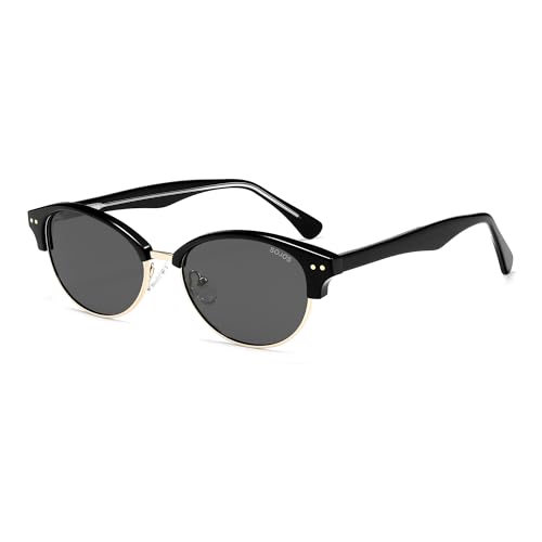 SOJOS Trendy Oval Polarized Sunglasses for Women Retro Cute Shades Sunnies SJ2687 - color: Black Frame Grey Lens